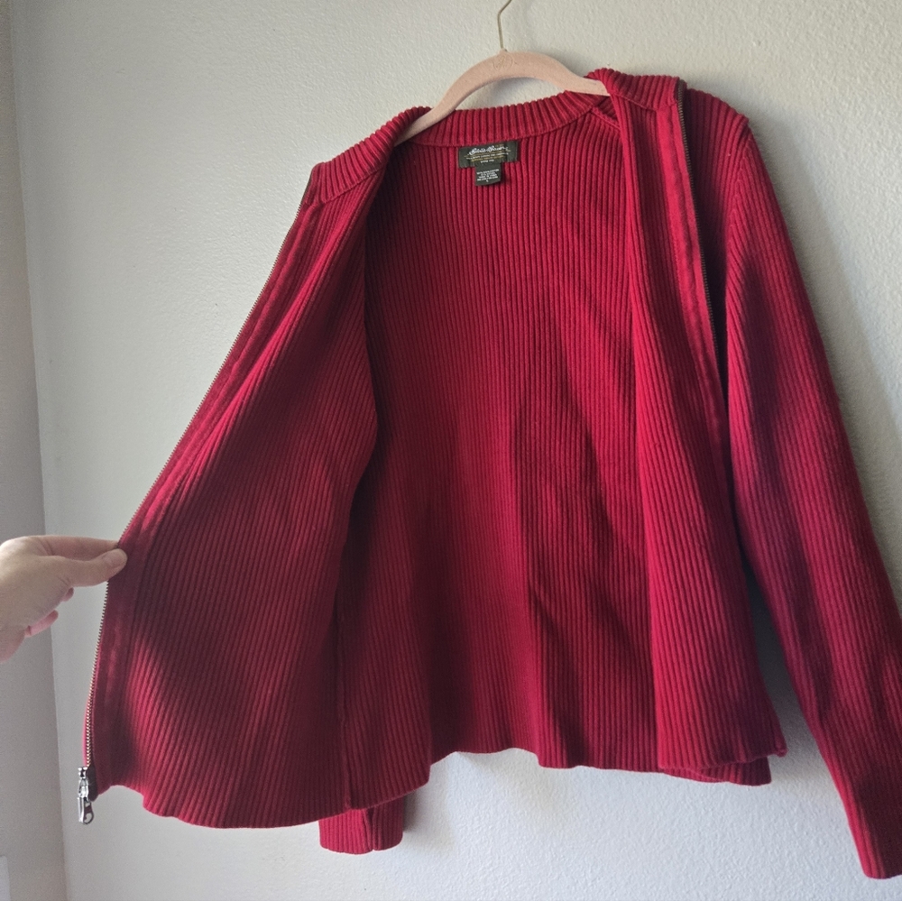 Eddie Bauer Mock Neck Full Zip Ribbed Sweater - Burgundy Red - Woman's L - Picture 10 of 10